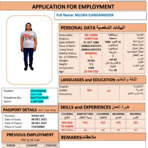 NILUKA ILANGANGODA   Domestic Worker - SRI LANKA